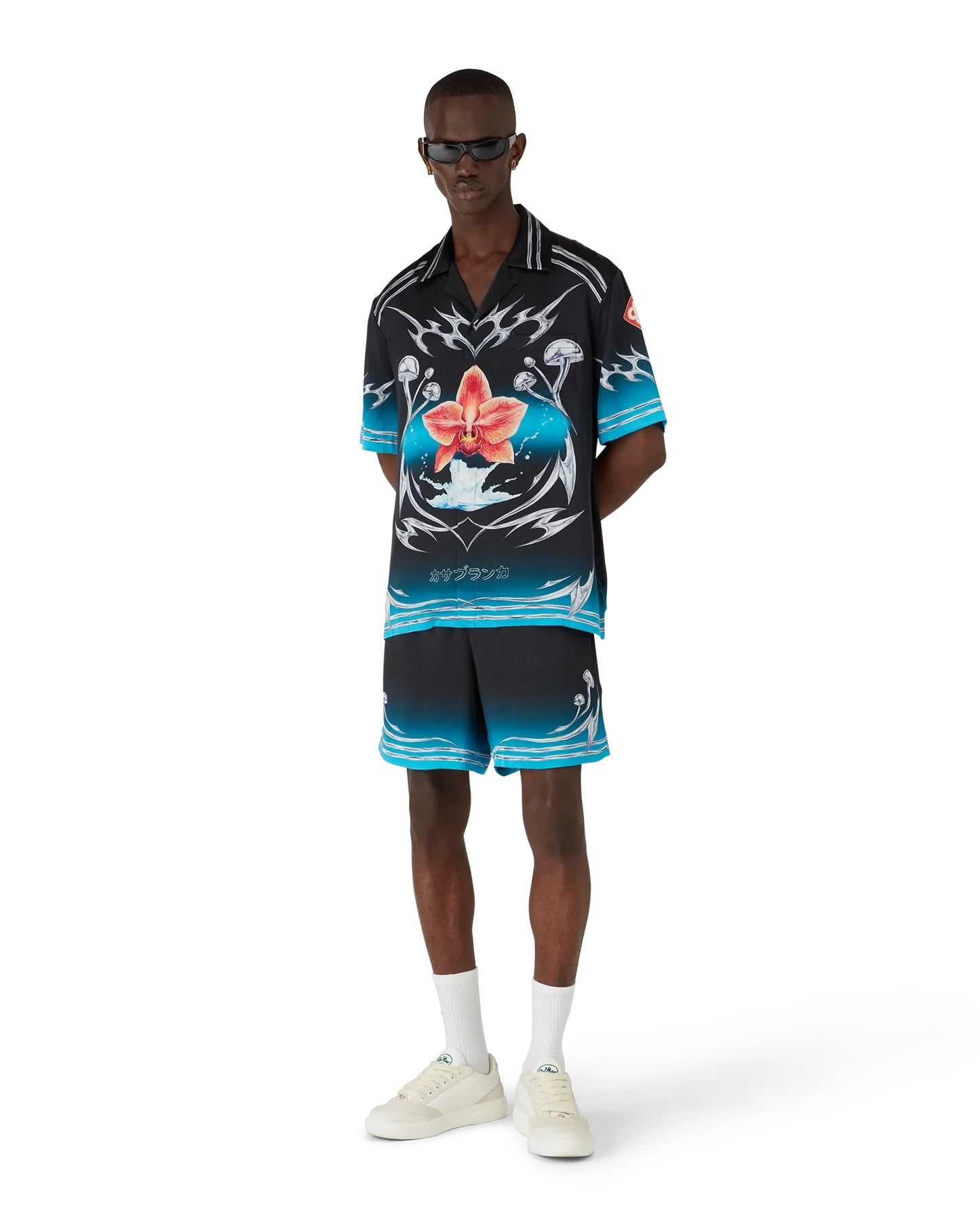 Blades  Short Sleeve Silk Satin Shirt