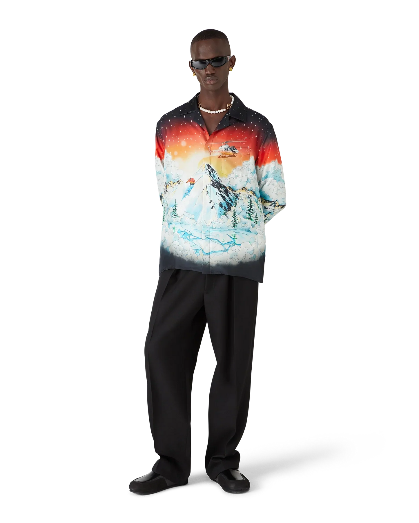 Ski Lake  Long Sleeve Silk Twill Shirt