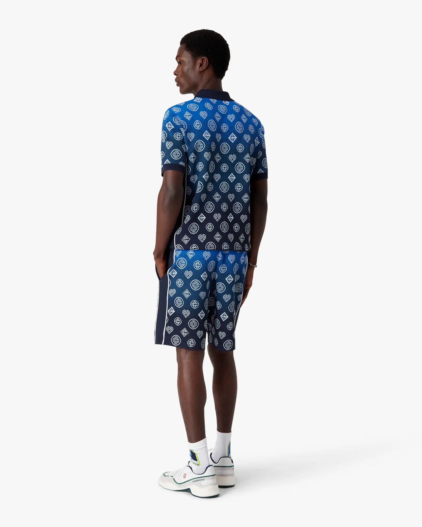 Navy Gradient Monogram Knitted Short Sleeve Polo Shirt