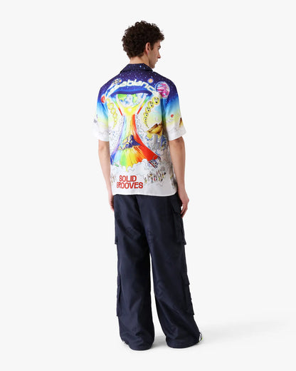 Solid Grooves Short Sleeve Silk Shirt