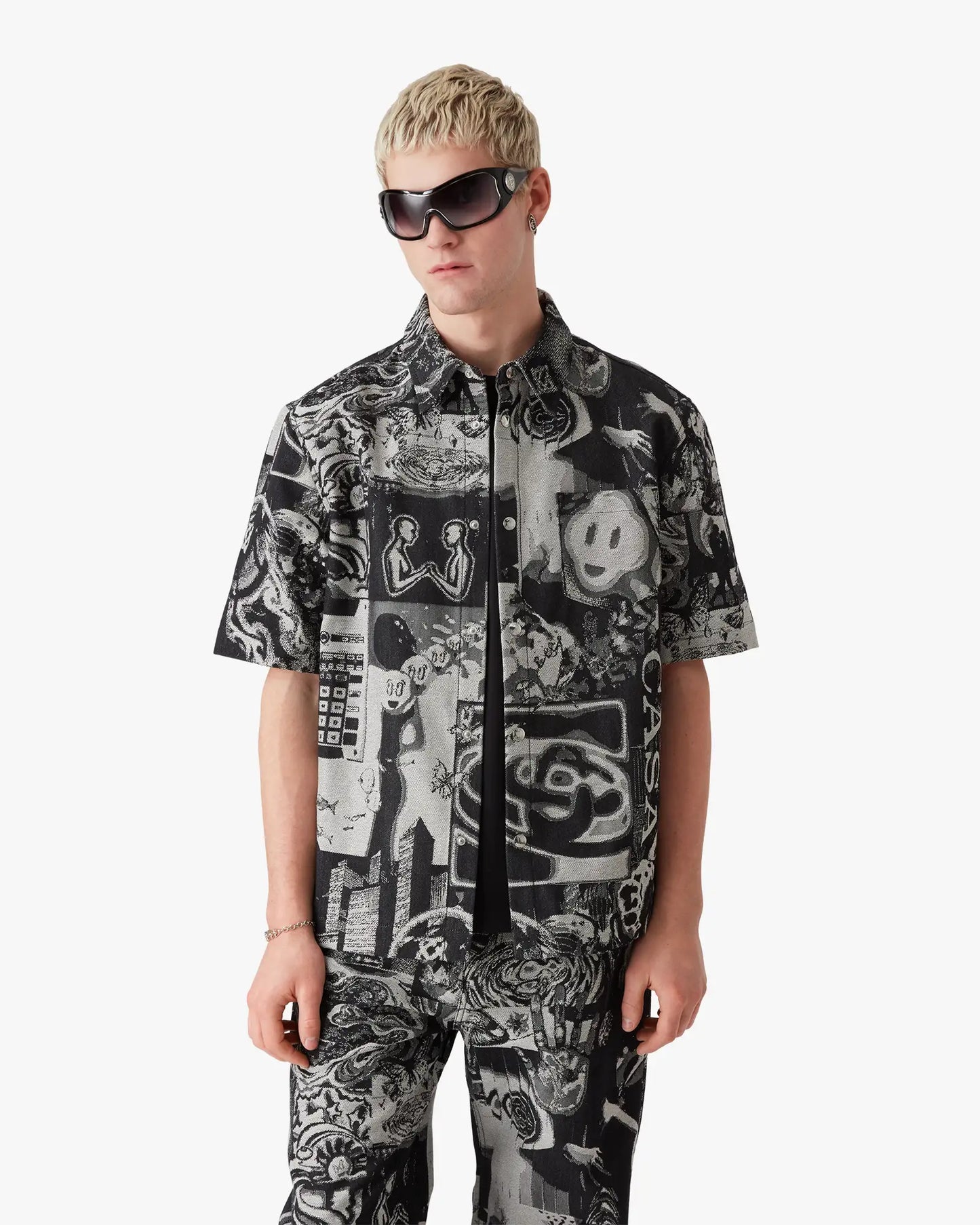 Rave Collage Short Sleeve Denim Shirt