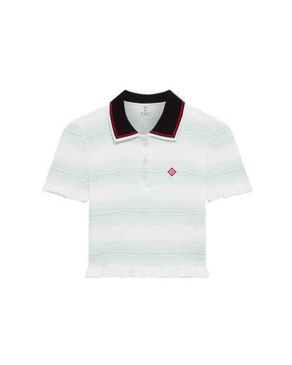 Stripe Shirred Polo Shirt
